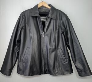 Michael Michelle Genuine Leather Jacket Women Size XL Black Coat Removable Liner